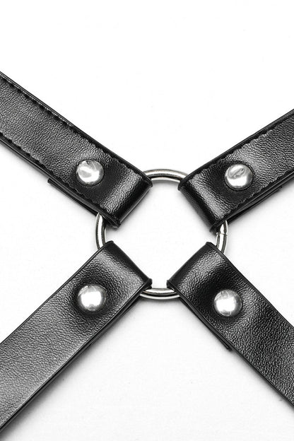 Steampunk PU Leather Harness with Metal Ring Buckles