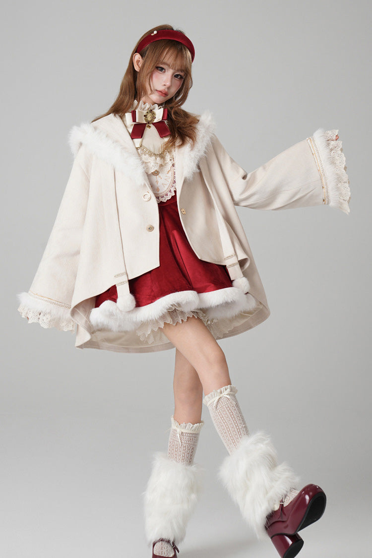 Hooded Sweet Lolita Cloak Coat with Cat Ears & Magical Charm in Cream