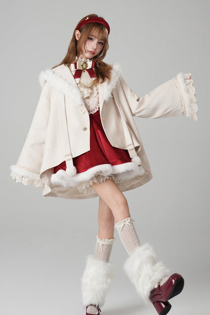 Hooded Sweet Lolita Cloak Coat with Cat Ears & Magical Charm in Cream