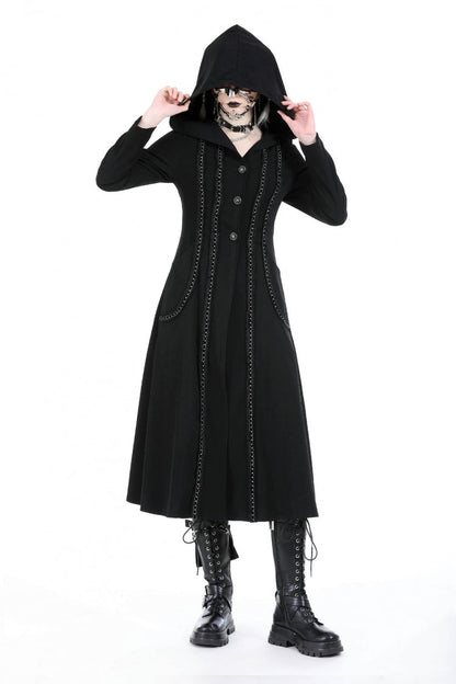 Hooded Punk Jacket with Ruffled Lace-Up Front for Women