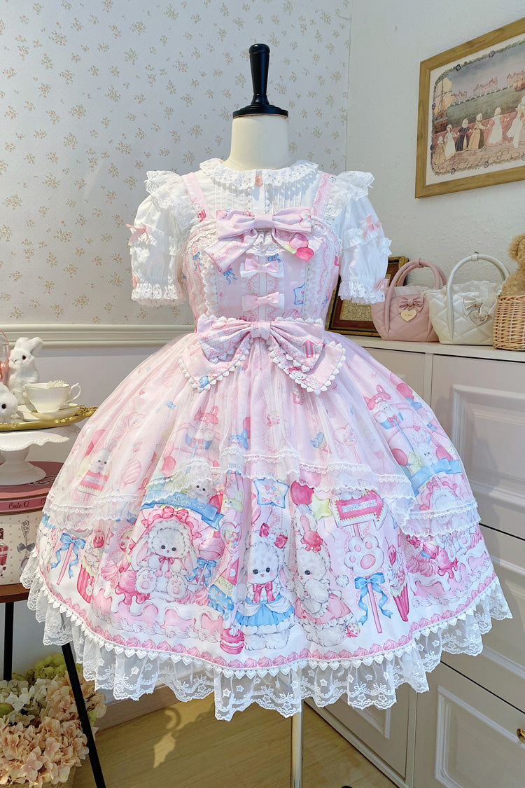 Blush Printed Bow Lace Sweet JSK with Rabbit Cake