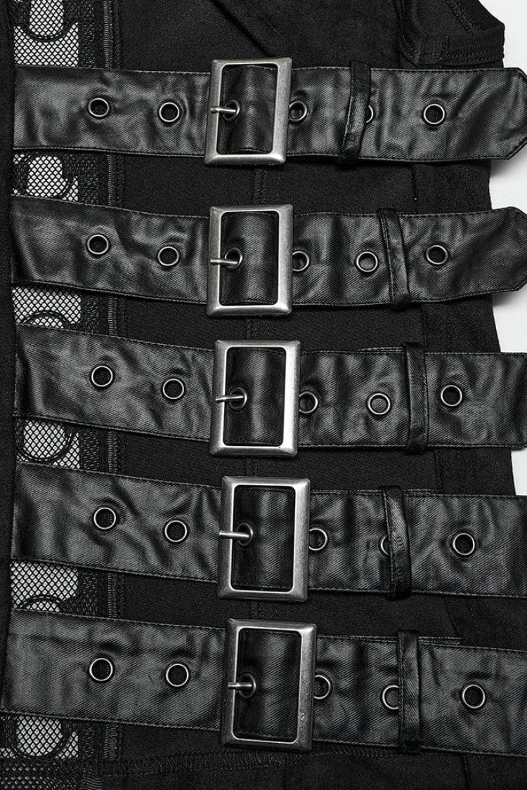No-Sleeve Suede Leather Stitched Asymmetrical Gothic Waistcoat