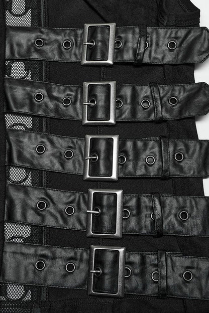 No-Sleeve Suede Leather Stitched Asymmetrical Gothic Waistcoat
