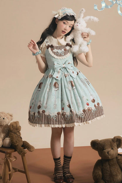 Emerald Print Bow Sweet Lolita Jumper Dress