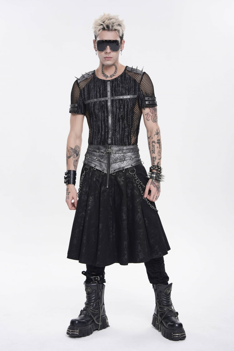 Chain-Decorated Lace-Up Pleated Punk Skirt for Men