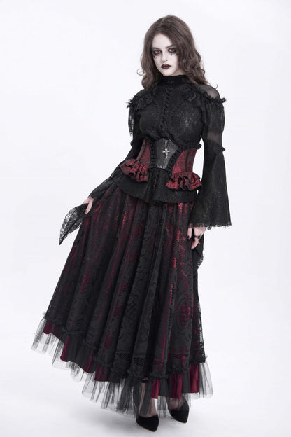 Crimson & Charcoal Spliced Lace Laced Slim Zippered Goth Palace Corset