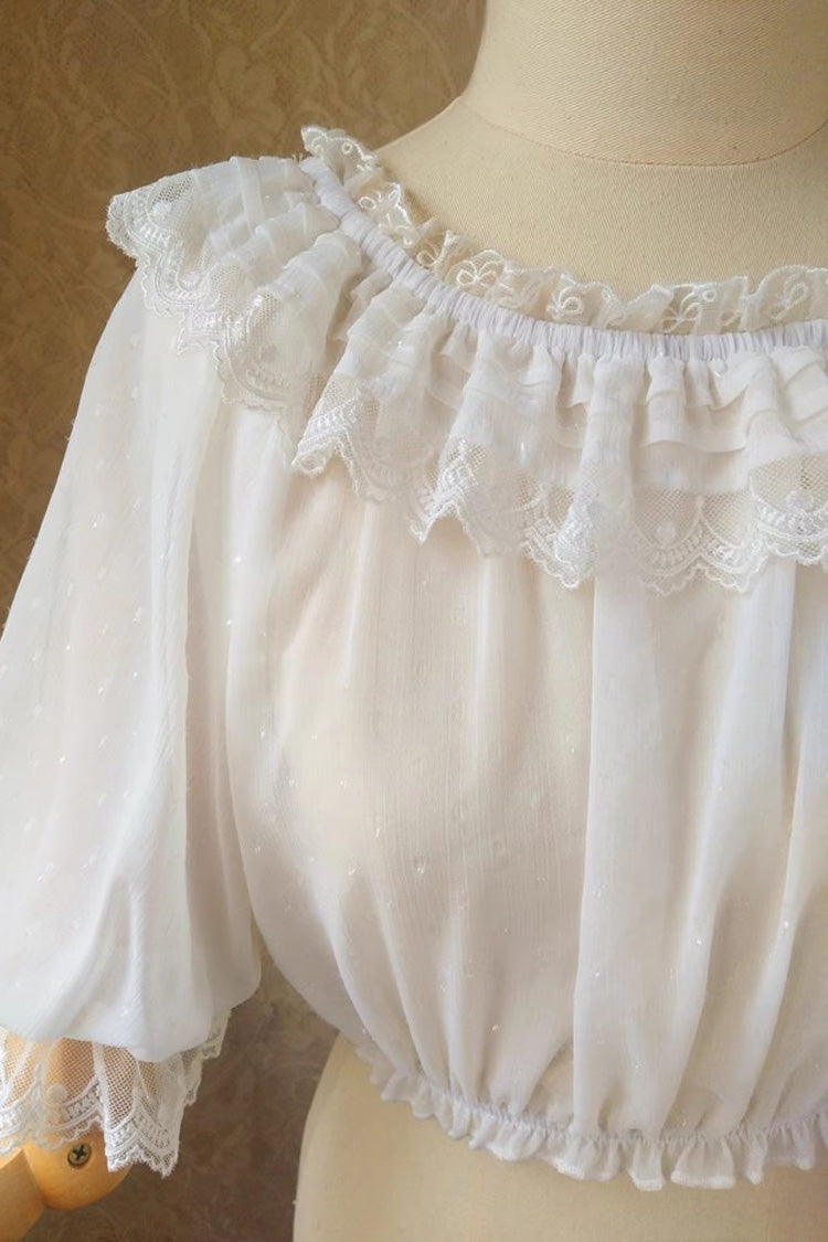 Ivory Boatneck Lace Short-Sleeve Princess Lolita Blouse