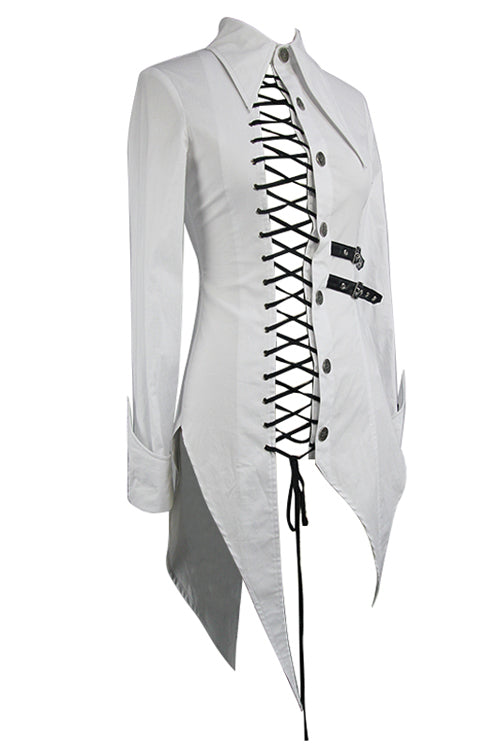 Ivory Cotton Long Swallowtail Punk Blouse