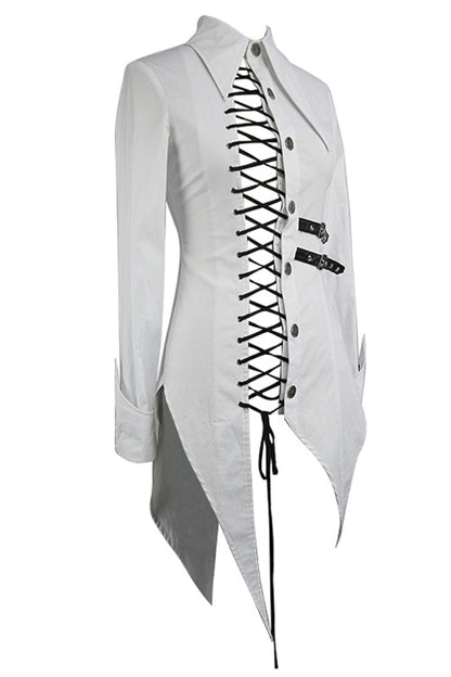 Ivory Cotton Long Swallowtail Punk Blouse