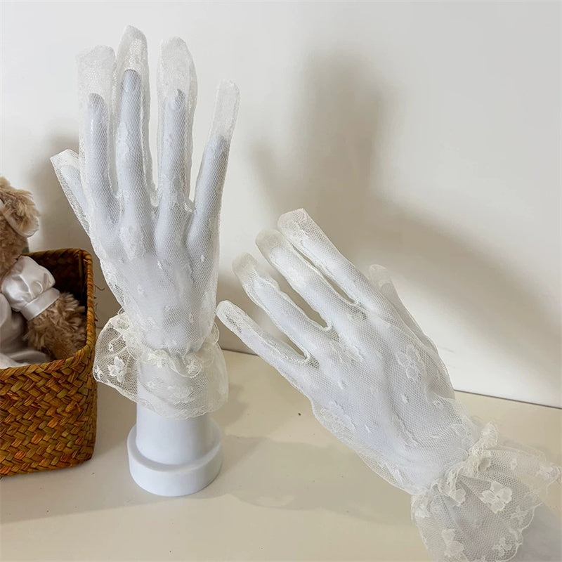 Embroidered Butterfly Lace Mesh Sweet Lolita Gloves - Dual Tones
