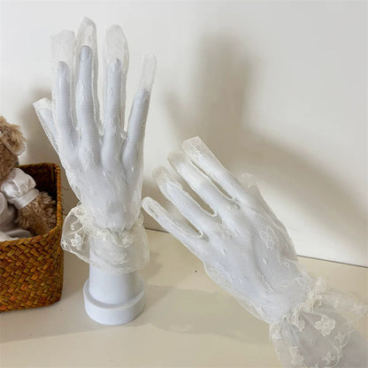 Embroidered Butterfly Lace Mesh Sweet Lolita Gloves - Dual Tones