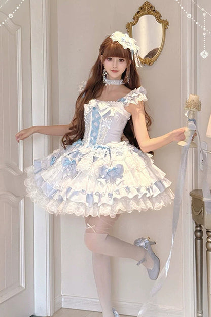 Honey Sweet Tart Jacquard Ruffle Square Collar Lolita JSK Dress