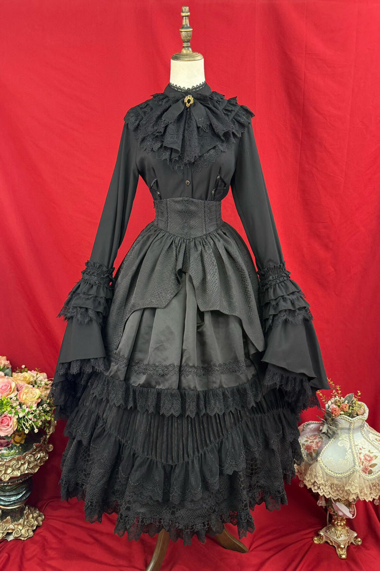 Ebony Layered Lace-Trimmed Open Front Gothic Petticoat Skirt - Immortality Taboo