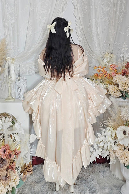 Plus Size Sweet Lolita JSK Dress with Multi-Layered Ruffles & Bowknot, Cream