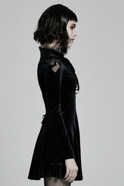 Ebony Flared-Sleeve Sheer Lace-Up Gothic Dress