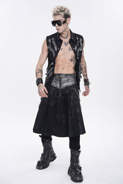 Chain-Decorated Lace-Up Pleated Punk Skirt for Men