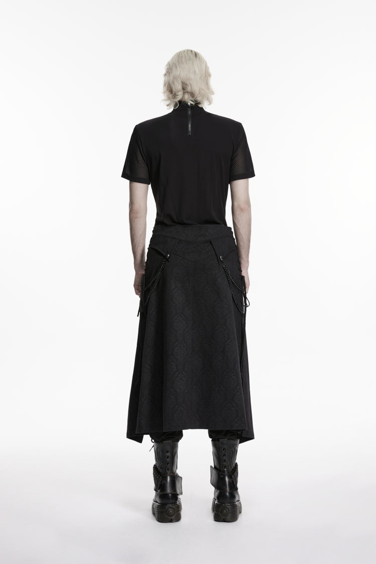 Black Lace-Up Zip Punk Skirt with Chain Detail for Men