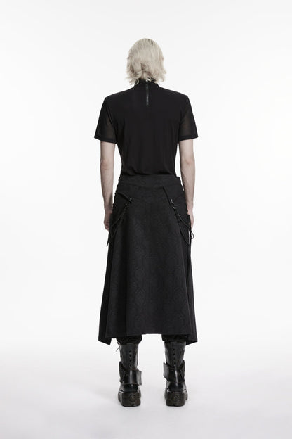Black Lace-Up Zip Punk Skirt with Chain Detail for Men
