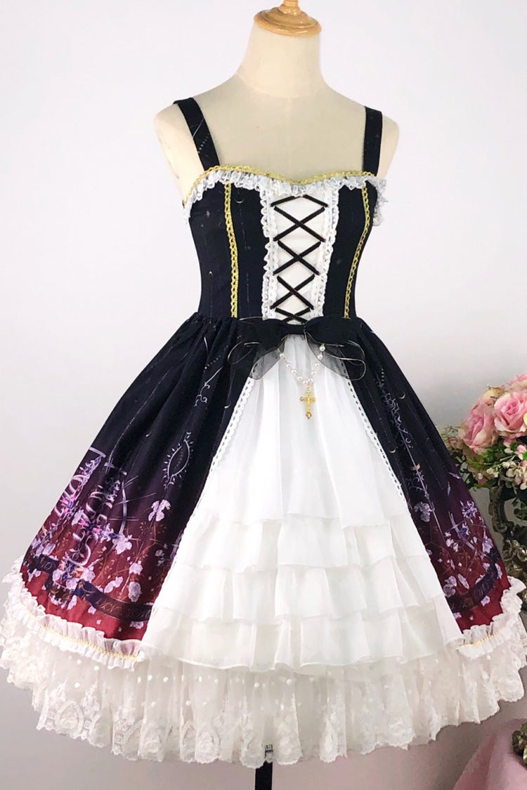 Crimson & Obsidian Sleeveless Gradient Print Ruffle Cardigan Bowknot Lace-Up Sweet Elegant Lolita Jsk Dress