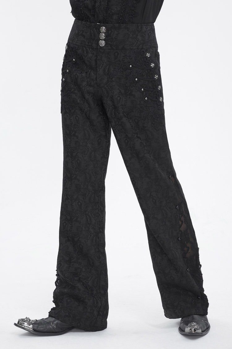 Men's Gothic Pants with Embroidery in Black Jacquard