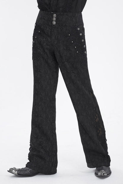 Men's Gothic Pants with Embroidery in Black Jacquard