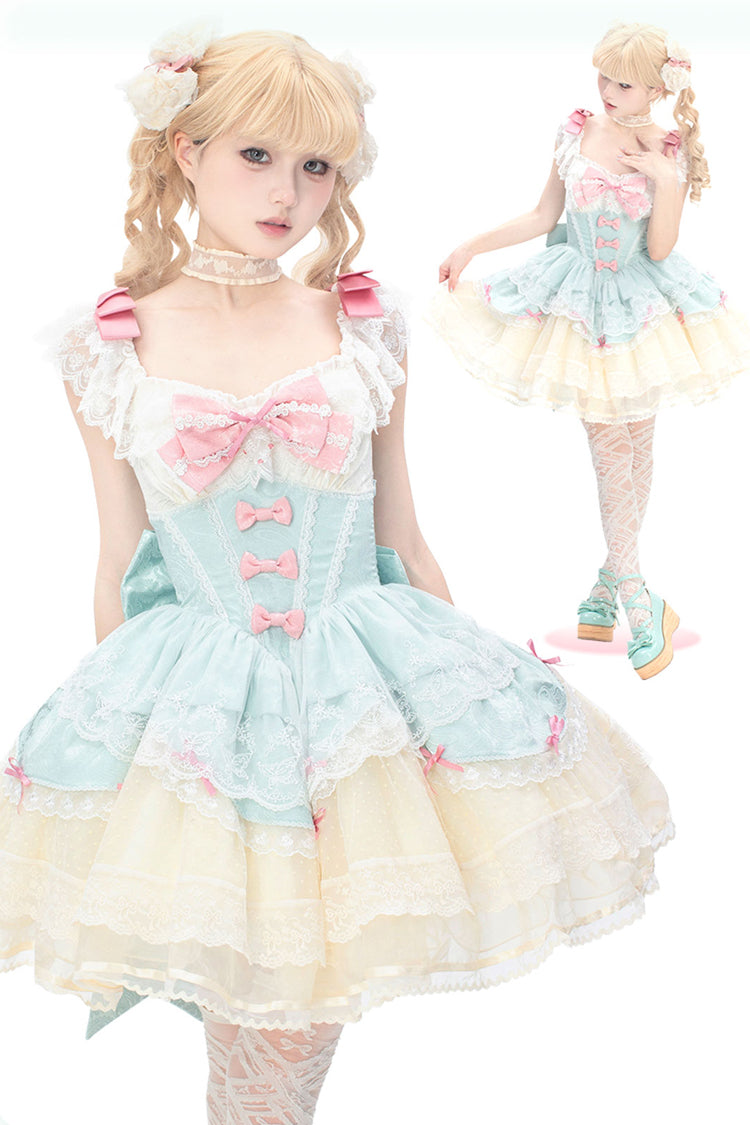 Sleeveless Ruffle Bowknot Lace Sweet Elegant Ballet Lolita JSK Dress in Mint Green Parfait Romance