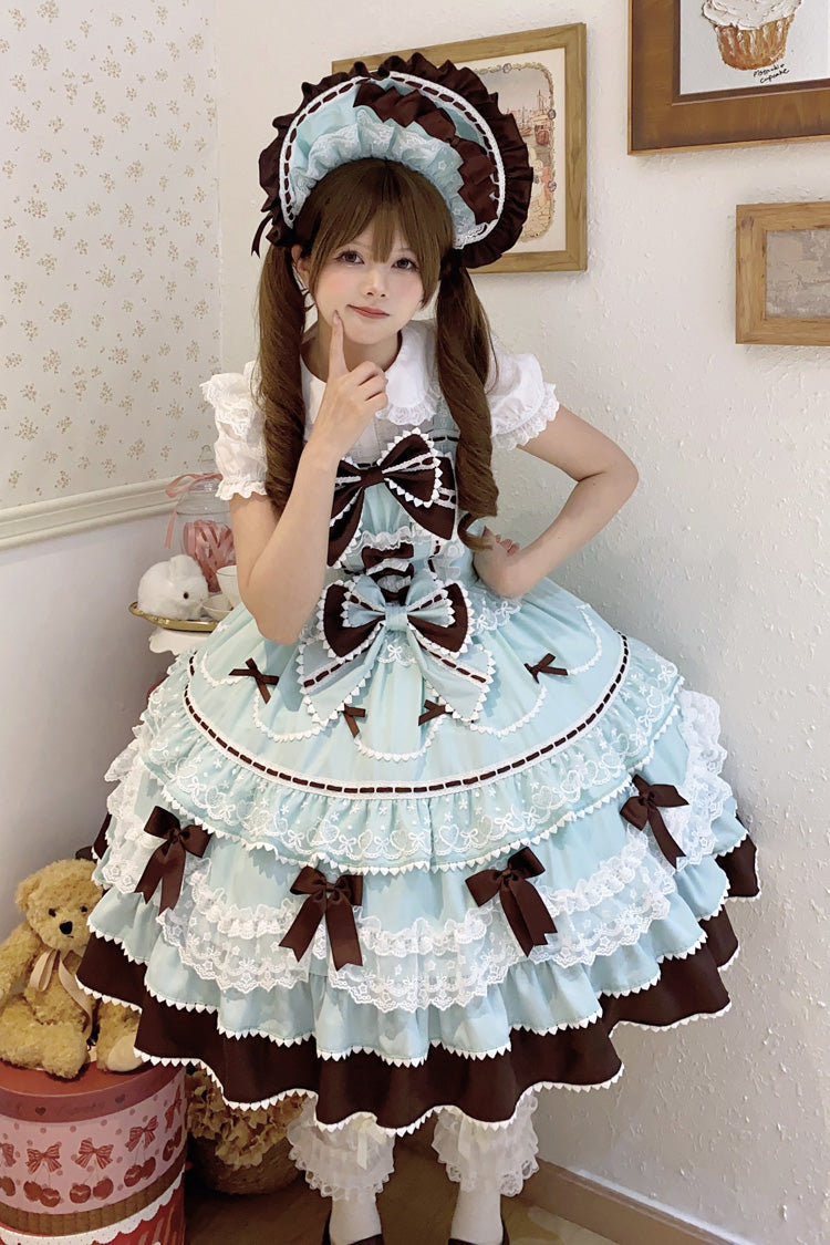 Mint Chocolate Fondant Cake Sleeveless Ruffled Bow Lace Lolita JSK