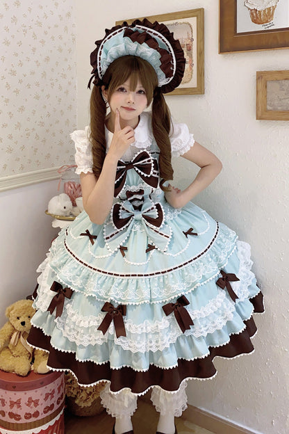 Mint Chocolate Fondant Cake Sleeveless Ruffled Bow Lace Lolita JSK