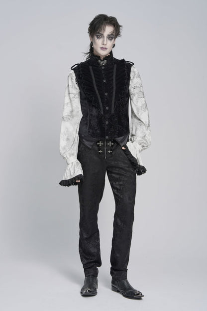 Men's Black Gothic Vest, Jacquard with Embroidery, Buckles and Pleats