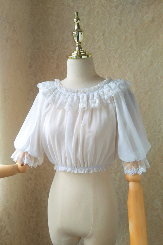 Ivory Boatneck Lace Short-Sleeve Princess Lolita Blouse