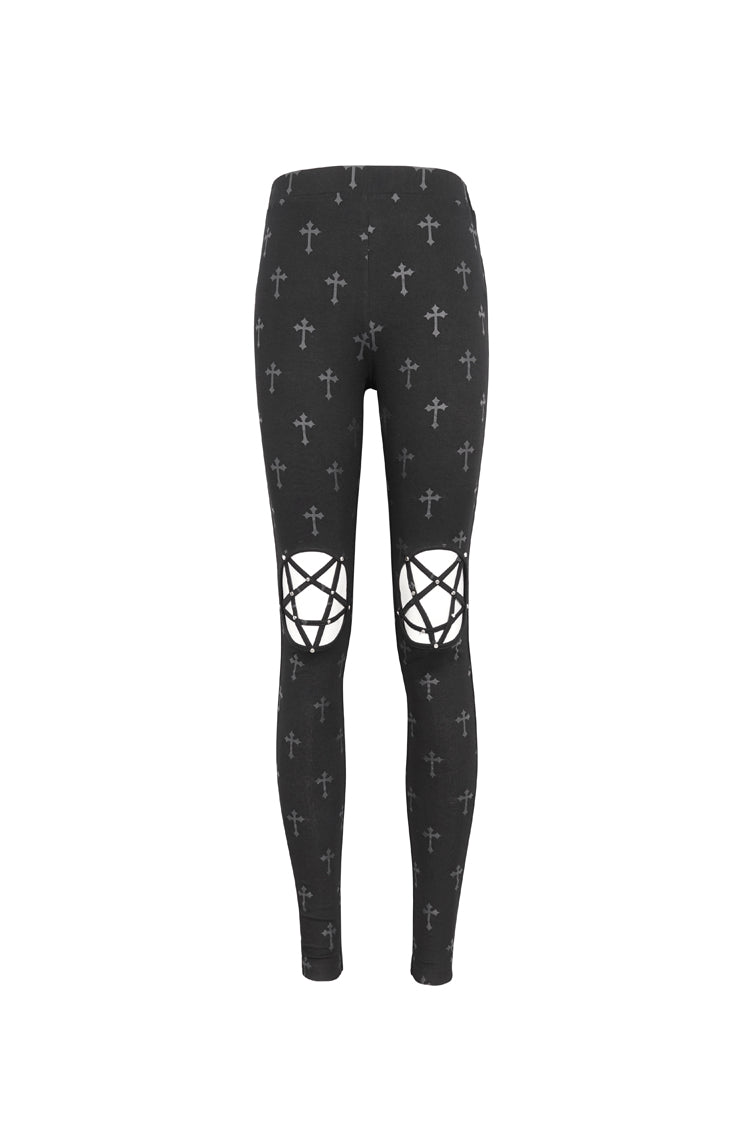 Hollow Cut-Out Punk Leggings for Women - Black