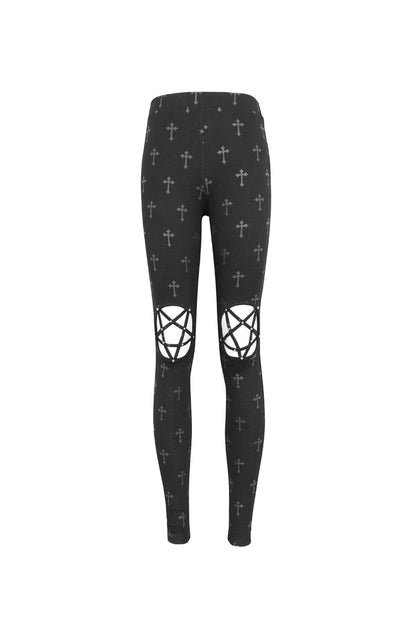 Hollow Cut-Out Punk Leggings for Women - Black