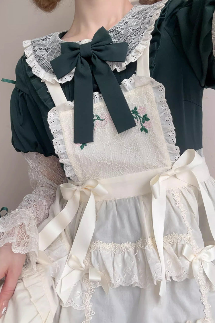 Emerald Misty Path Bow-Embroidered Long-Sleeve Lolita Gown