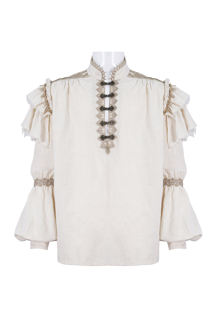 Gothic Men's Blouse with Lantern Sleeves & Multi-Layer Ruffled Stand Collar