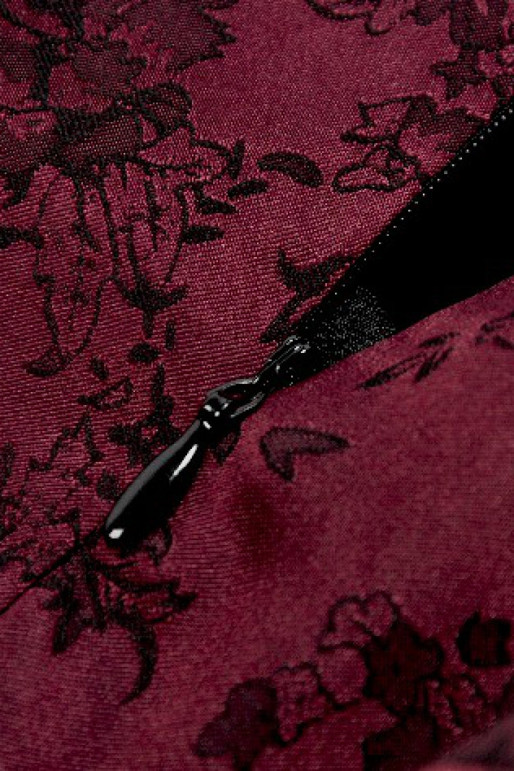 Crimson & Charcoal Rose Layered Tulle Ruffled Goth Evening Gown