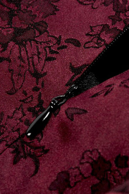 Crimson & Charcoal Rose Layered Tulle Ruffled Goth Evening Gown