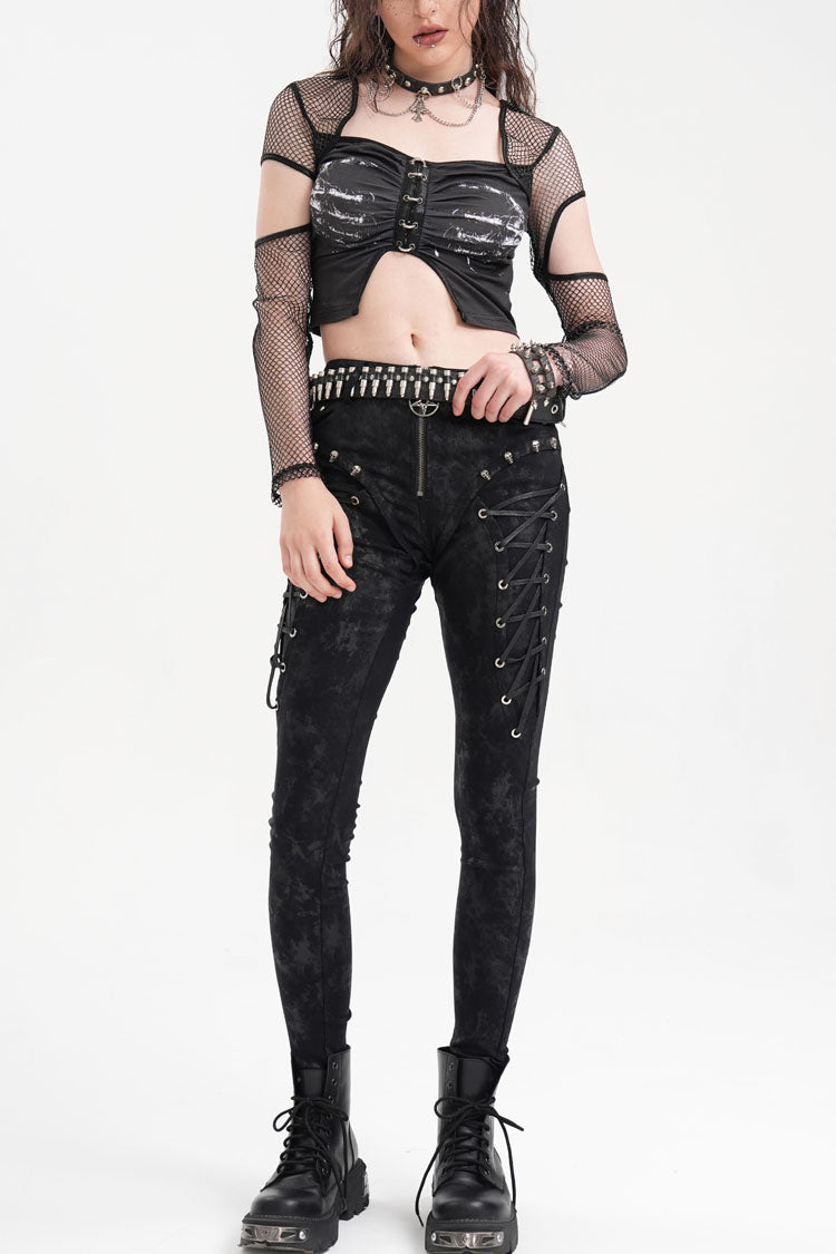Punk Lace-Up Trousers with Skull Rivets