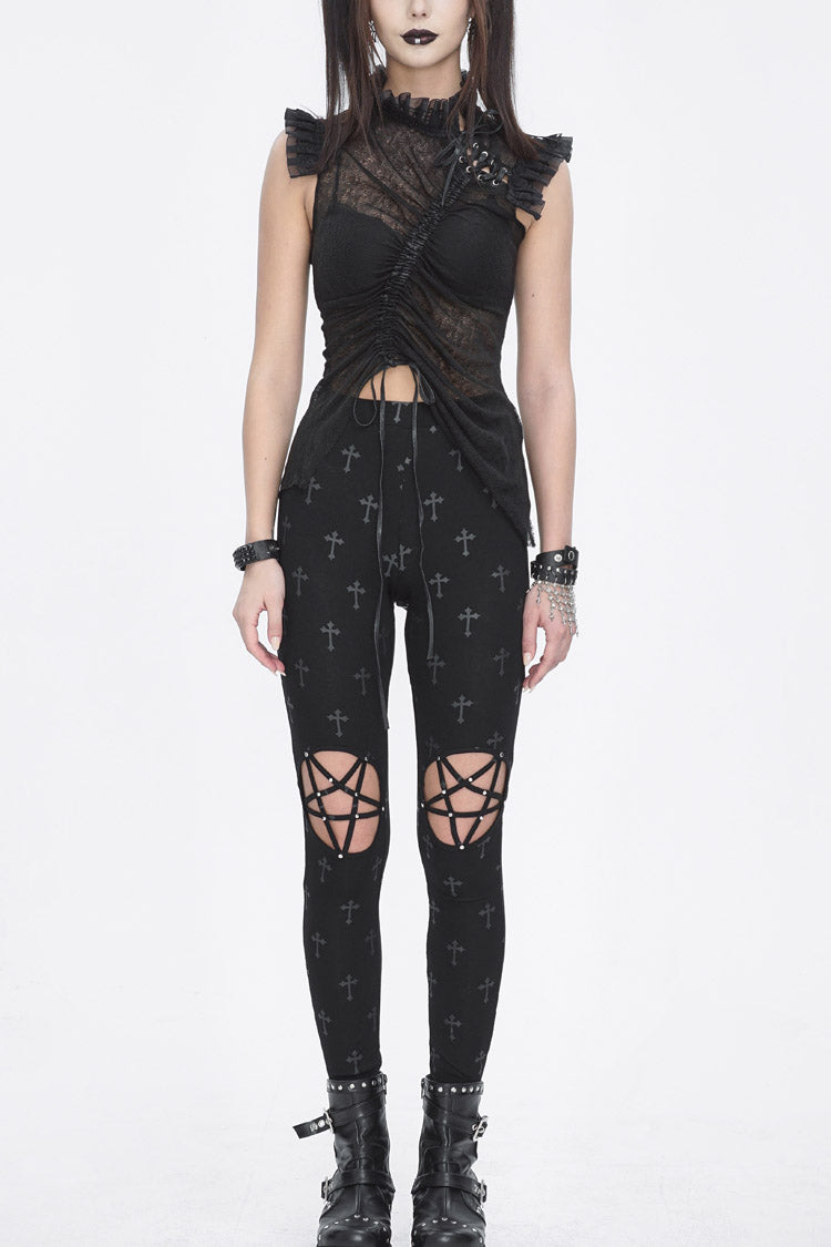 Hollow Cut-Out Punk Leggings for Women - Black