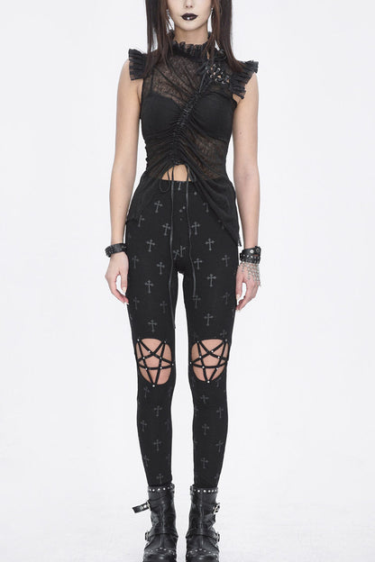 Hollow Cut-Out Punk Leggings for Women - Black