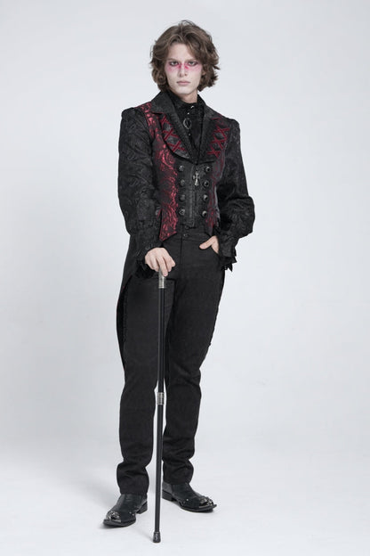 Crimson & Obsidian Sleeveless Lace-Up Zipper Swallow-Tailed Vest