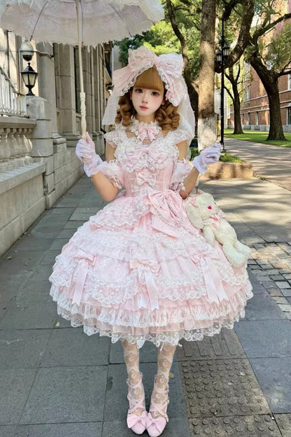 Blush Sleeveless Ruffled Pearl Lace Princess JSK