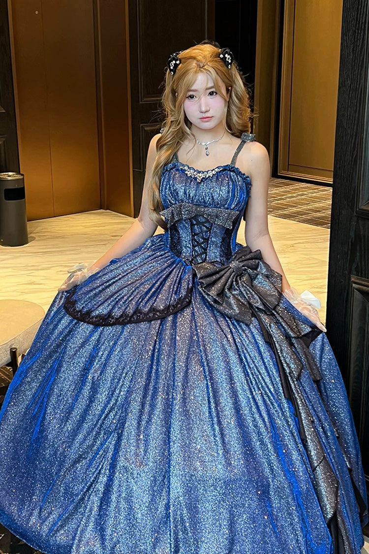 Galaxy of Fallen Tears Glitter Ruffle Asymmetric Sweet JSK