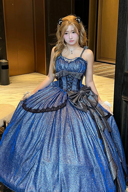 Galaxy of Fallen Tears Glitter Ruffle Asymmetric Sweet JSK