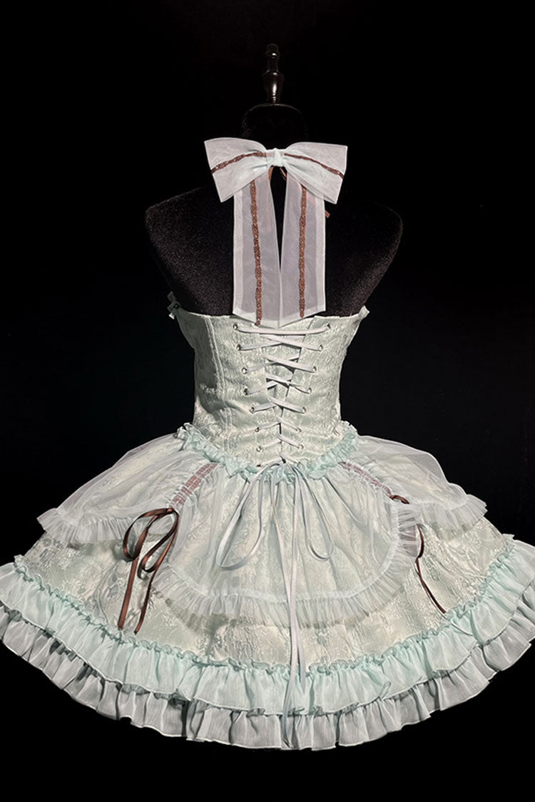 Mint Halterneck Cross Bow Lace-Up Ruffled Lolita Gown