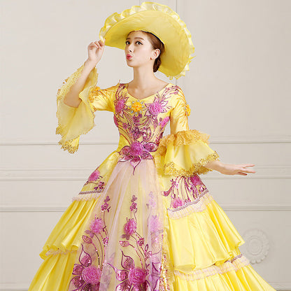 Half Princess Sleeve High Waist Lace Hollow Embroidery Floral Victorian Gown