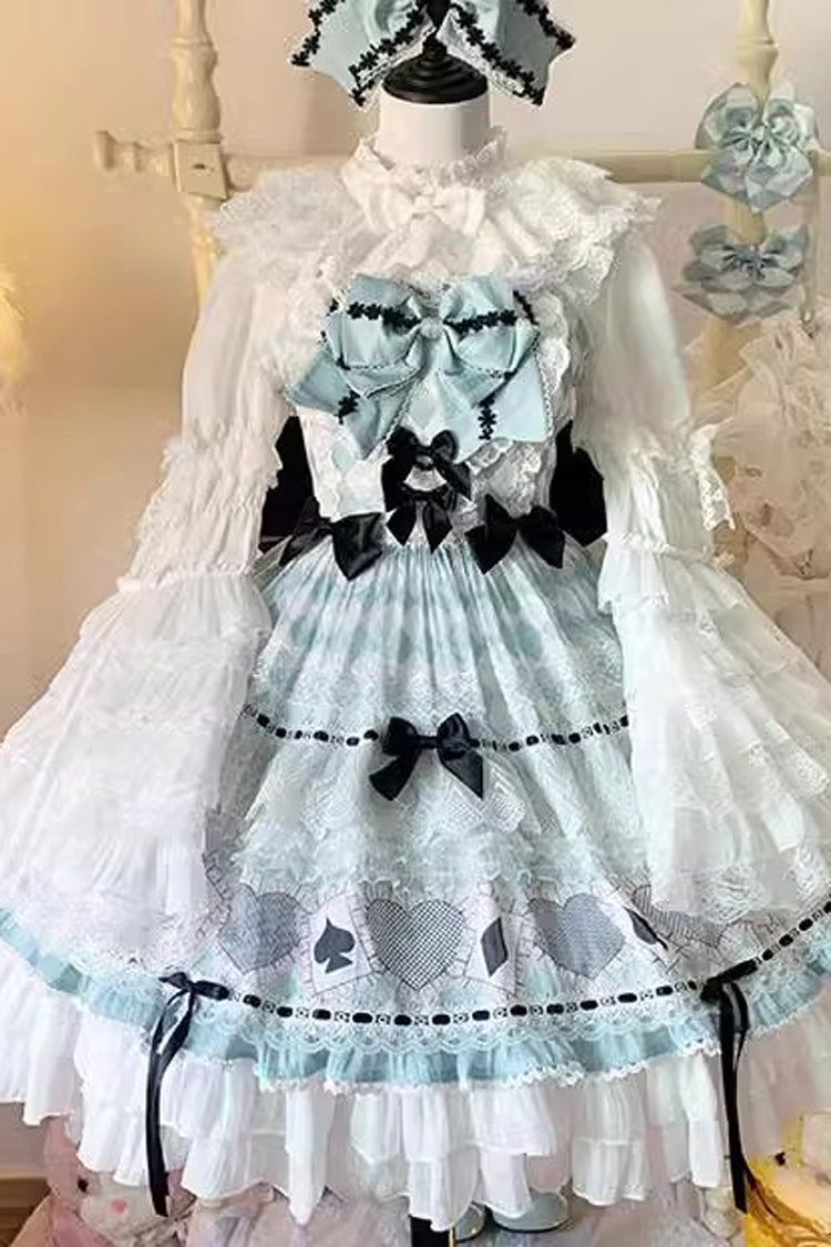 Sleeveless Print Ruffle Bowknot Lace Sweet Lolita Dress in Mint Green Bamboo Overture