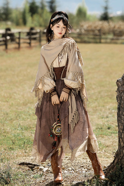 Sunset Sand Print Asymmetrical Vintage Lolita Outfit Set