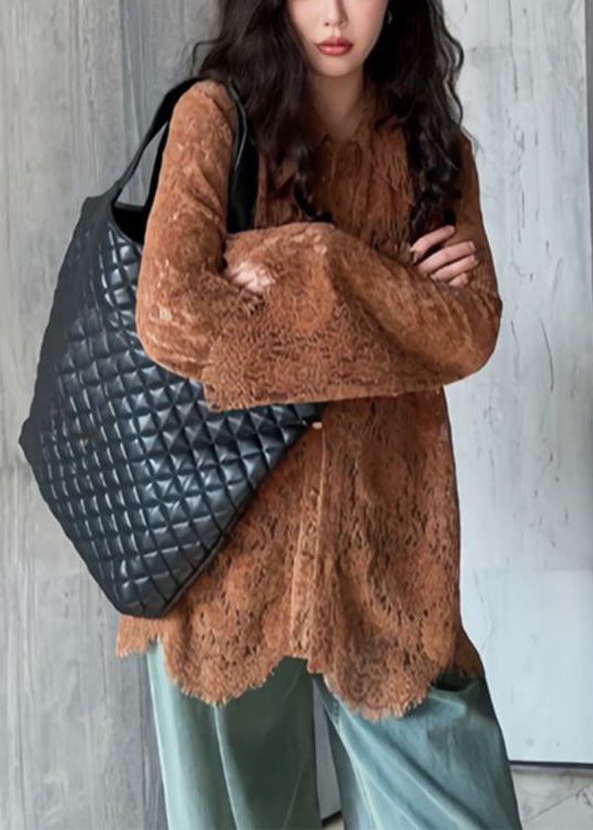 Fashion Top Collar Flare Lace Sleeve Pan Shirts Peter Coffee