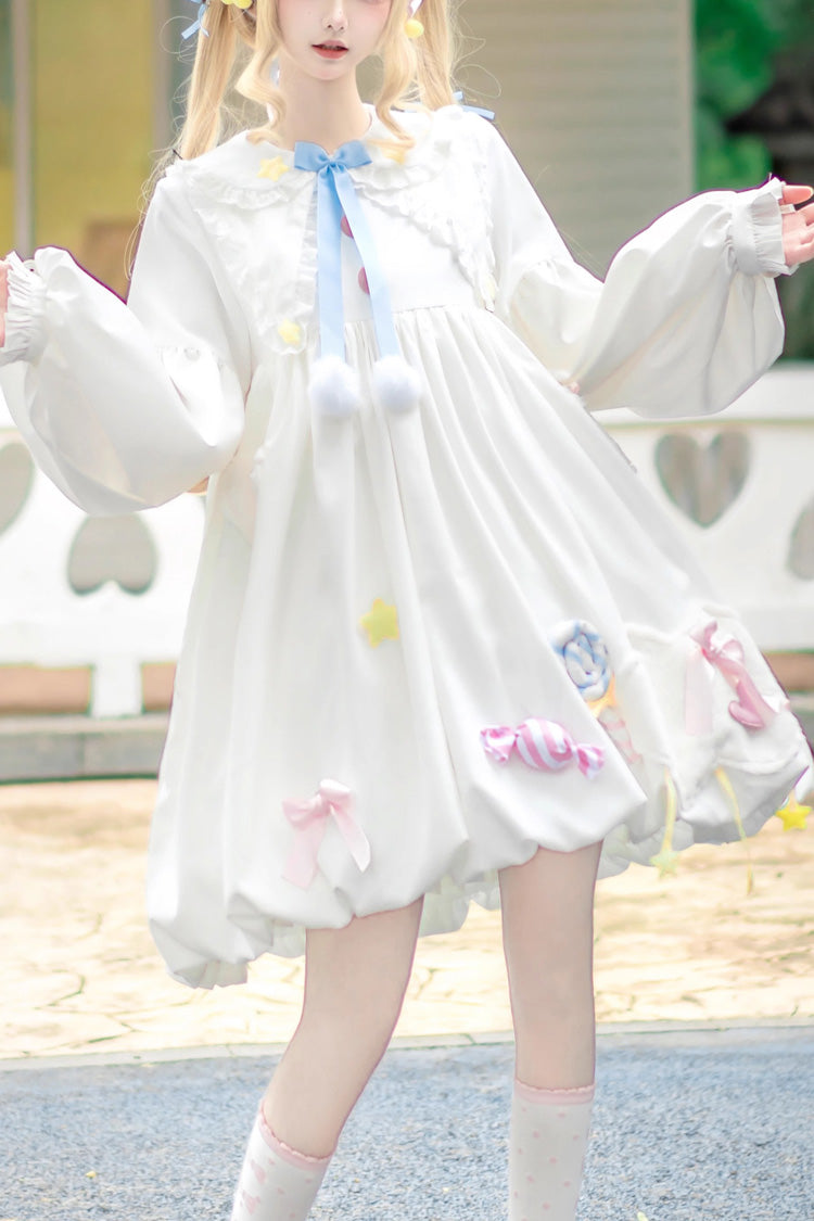 Ivory Doll Collar Long-Sleeve Bow Accent Sweet Lolita Gown