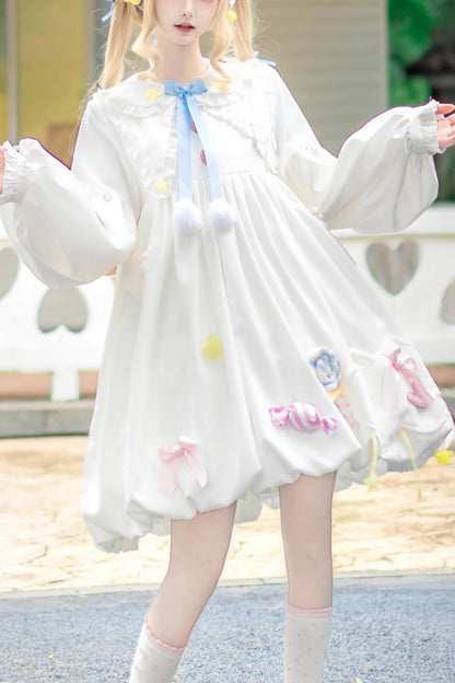 Ivory Doll Collar Long-Sleeve Bow Accent Sweet Lolita Gown